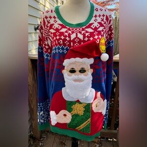 Holiday Time XL 46-48 Santa Put Your Drink In My Pouch Ugly Christmas Sweater